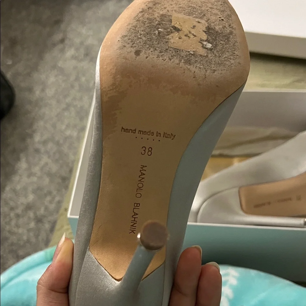 Manolo Blahnik Silver Satin Buckle-Embellished Pump - Picture 2 of 4